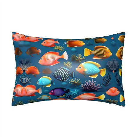 Taie d'oreiller en satin avec impression de poissons de récif sous-marin 50