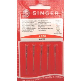 Singer Lot de 5 aiguilles pour machine à coudre 2020 Épaisseur 60/08 pour tissus tissés 130/705