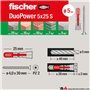 Fischer PowerBox 564282 Lot de 180 chevilles DuoPower avec vis et crochets pour mur plein, perforé et cloison sèche, 360 pièces 