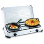 Réchaud gaz portable 2 feux 2600W Blanc laqué Couvercle Plaque de cuisson KEMPER