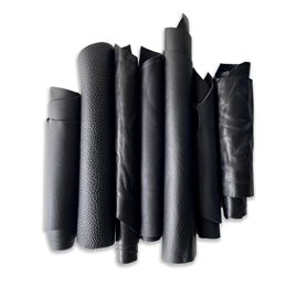 IPEA 1 kg Chutes de Cuir - Découpes de Vraie Peau Noire en Tailles Aléatoires - Pièces de Formes Variées - Restes de Production