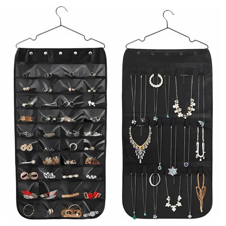 Boîte à bijoux murale pour femme avec 40 compartiments transparents et 20 crochets – Organisateur pour bijoux