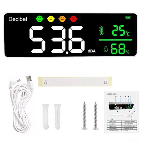 XFKSHCJU Appareil de mesure numérique de décibels avec étalonnage automatique et indicateurs environnementaux réalistes (A)