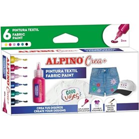 Alpino Crea+ 6 pots de peinture textile | Fabric paint
