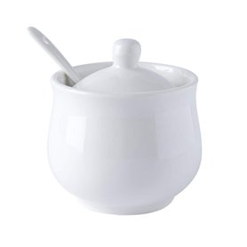 YOLIFE Sucrier en céramique blanche avec couvercle et cuillère pour assaisonnement de cuisine 230 ml