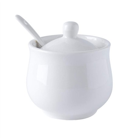 YOLIFE Sucrier en céramique blanche avec couvercle et cuillère pour assaisonnement de cuisine 230 ml