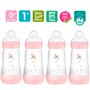 MAM Lot de 4 biberons anti-coliques de 260 ml avec 8 tétines // Taille 1 et 2 dès la naissance