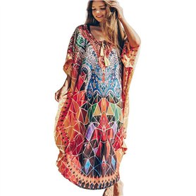 Longue Robe de Plage Maxi Kaftan Pareos Bohème Maillot De Bain Élegante Bikini Cover Up pour Femme