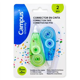 Campus Lot de 2 rubans correcteurs blancs recyclables pour stylos à séchage instantané 5 mm x 5 m