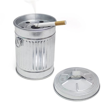 Balvi Cendrier Garbage en Forme de Poubelle avec Couvercle Métal galvanisé 13cm