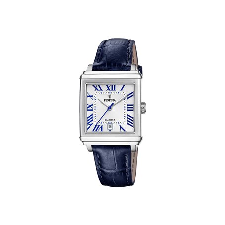 Festina Montre pour Femme F20682/2 on The Square Boîtier en Acier Inoxydable Gris Bracelet en Cuir Bleu