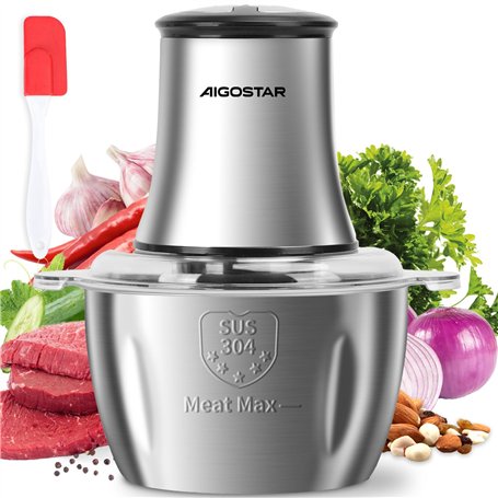 Aigostar Flor - Hachoir électrique avec bol en acier inoxydable de 1.8L et 4 lames en acier inoxydable
