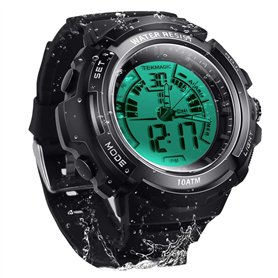 100m Sous-marin Scaphandre Autonome Unisexe Montre Plongeur Résistant à l'eau avec Chronomètre et Fonctions d'alarme