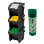 Tontarelli - Set de 3 poubelles empilables MODA de 30 l + rouleau de 20 sacs poubelle à fermeture automatique 30 l