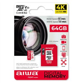 AIWA Carte mémoire MSDV30 64 Go MICROSDXC Classe 10 U3 UHS avec Adaptateur U3
