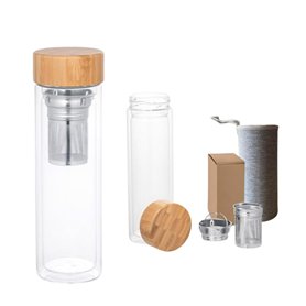 Recamania Bouteille isotherme avec filtre pour thé et infusions 500 ml en verre double - Convient pour l'eau