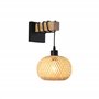 Alpinaluz Applique murale style nordique rustique en bois naturel avec abat-jour en osier et base en aluminium noir