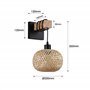 Alpinaluz Applique murale style nordique rustique en bois naturel avec abat-jour en osier et base en aluminium noir, douille E27
