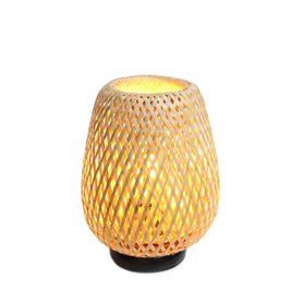 Alpinaluz Lampe de Table Nordique Rustique avec Abat-Jour en Rotin Naturel et Fibre de Bambou