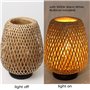 Alpinaluz Lampe de Table Nordique Rustique avec Abat-Jour en Rotin Naturel et Fibre de Bambou, Base en Aluminium Noir pour Salon
