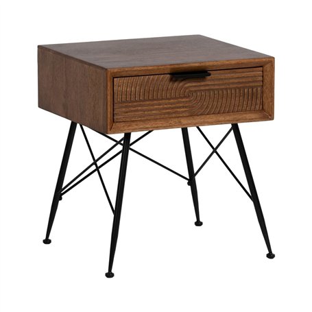 BigBuy Home Table de Chevet LAGOM Noir Naturel Fer Bois de Caoutchouc 46 x 38 x 50