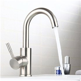 Robinet lavabo haut salle de bain acier inoxydable levier unique eau chaude et froide avec 2 tuyaux inclus robinet mitigeur haut