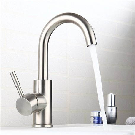 Robinet lavabo haut salle de bain acier inoxydable levier unique eau chaude et froide avec 2 tuyaux inclus robinet mitigeur haut