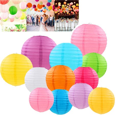 Lanternes en Papier 12 Pièces STARPIA Lampion Chinois Abat-jour en Papier 6" 8" 10" 12" Ronde Lampes en Papier Boule pour Décora