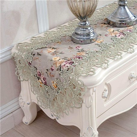 JXQ Chemin de table vintage en dentelle florale - Broderie macramé - Décoration de table de ferme - Nappe de table de meubles fl