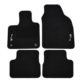 J&J AUTOMOTIVE | Logo Tapis De Sol Noir Velours sur Mesure pour 500e Depuis 2020 (Électrique) 4 pcs