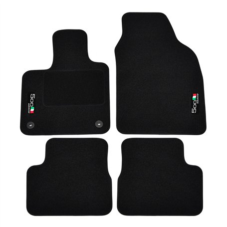 J&J AUTOMOTIVE | Logo Tapis De Sol Noir Velours sur Mesure pour 500e Depuis 2020 (Électrique) 4 pcs