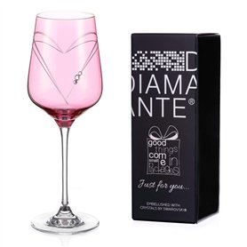 DIAMANTE Verre à vin Coeurs Roses Verre à vin Unique de Couleur Rose avec Cristaux Swarovski