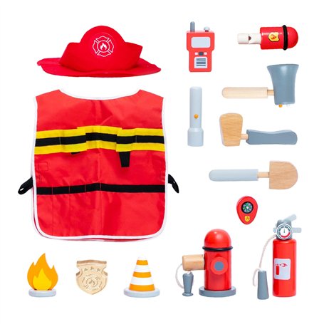UMU® Kit de Jeu de Pompier en Bois pour Enfants avec Costume de Pompier incluant Casquette