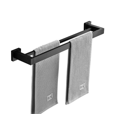 MONSTE Serviette Noir Mat Double Barre Porte-Serviettes Support Mural en Acier Inoxydable 2 Barres Étagère De Salle De Bain Acce