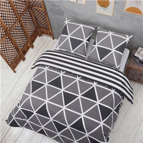 Vency Housse de Couette 200x200 3-Pièces Gris - Oeko-TEX 80% Coton & 20% Polyester