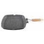 Zilan Poêle à griller 24 cm Base à induction Antiadhésive Poêle grill en bois Poignée pliable en aluminium pour plaques de cuiss