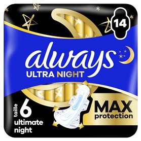 Always Serviettes Menstruelles Ultimate Nuit (Taille∘6) Ailettes x 14