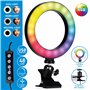 Grundig Anneau lumineux avec clip - Selfie Light RGB et lumière blanche - ⌀16 cm - Cou flexible - 48 LED