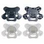 Difrax Tétine 18+ Mois - Sucette Naissance avec Tétine Silicone - Bleu Foncé & Gris + Glow in the Dark Tétines - 4 Pièces