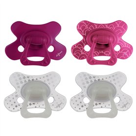 Difrax Tétine 18+ Mois - Sucette Naissance avec Tétine Silicone - Violet & Violet Foncé + Glow in the Dark Tétines - 4 Pièces