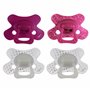 Difrax Tétine 18+ Mois - Sucette Naissance avec Tétine Silicone - Violet & Violet Foncé + Glow in the Dark Tétines - 4 Pièces