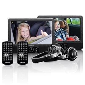 Lenco DVP-939 - lecteur DVD portable 2 x 9 pouces avec 2 casques et 2 supports d'appui-tête - batterie rechargeable intégrée - e