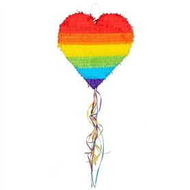 Boland 30965 - Piñata à tirer en forme de cœur arc-en-ciel - Dimensions : 37 x 36 x 7
