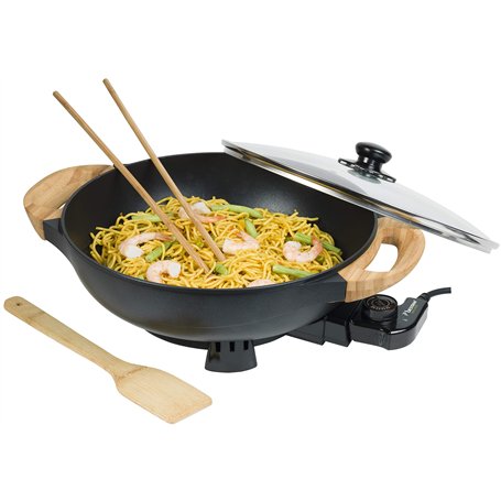 Bestron AEW100AS Wok électrique avec poignées en bambou