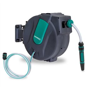 VONROC Enrouleur de Tuyau Automatique Mural 25M - Kit Complet pour Arrosage Facile et Efficace - Support Mural