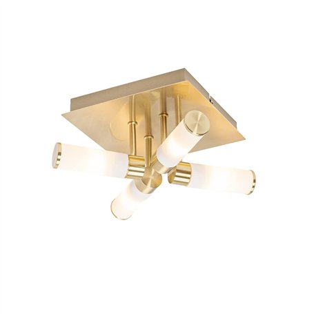 Qazqa bath - Plafonnier - 4 lumière - L 23 cm - Doré/Laiton - Moderne - éclairage extérieur - Salle de bains