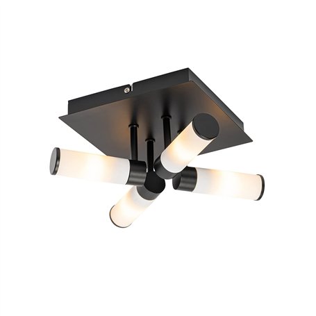Qazqa bath - Plafonnier - 4 lumière - L 23 cm - Noir - Moderne - éclairage extérieur - Salle de bains