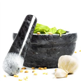 Coninx Mortier Pilon Cuisine | Mortier et Son Pilon Marbre Massif | Ø 15cm x 8cm | Solution Simple pour Cuisiner comme un Chef |