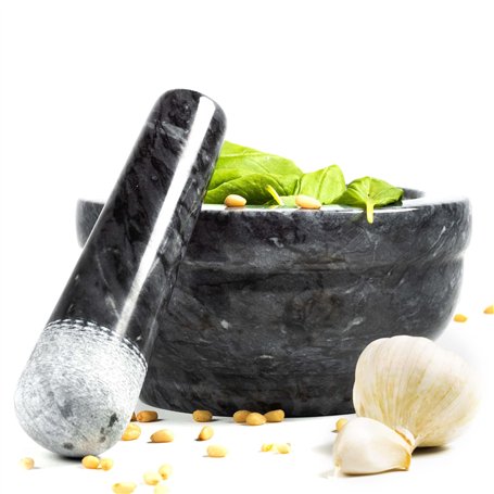 Coninx Mortier Pilon Cuisine | Mortier et Son Pilon Marbre Massif | Ø 15cm x 8cm | Solution Simple pour Cuisiner comme un Chef |