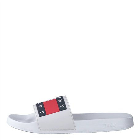 Tommy Hilfiger Men's Slip on Tommy Jeans Flag Pool Slide White